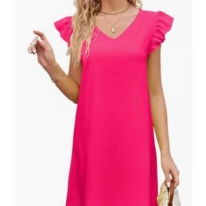 Belle Vere Pink Ruffle Sleeve V-Neck Shift Dress Feminine Lightweight Size 4
